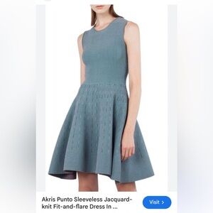 Akris Punto Sleeveless Jacquard Knit Fit-and-Flare Dress in Dusty Blue